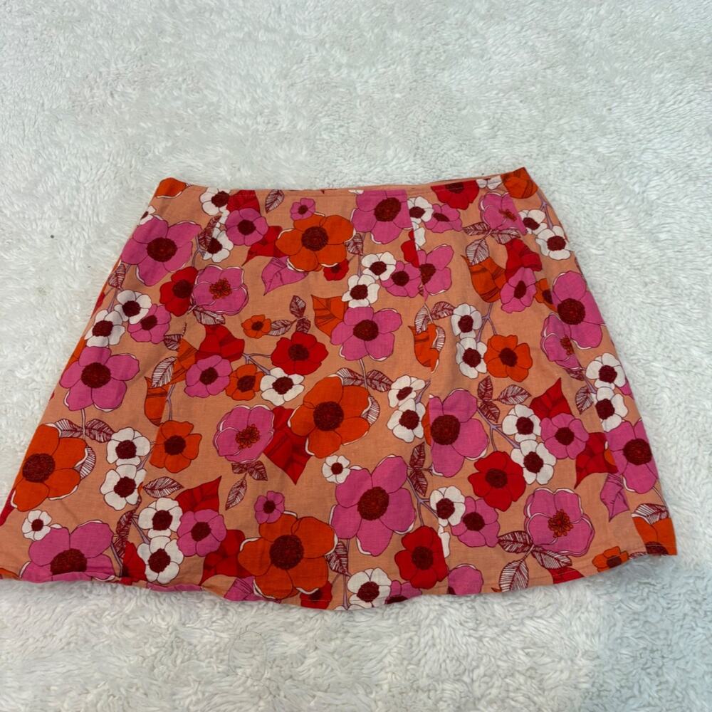 Urban Outfitter Womens Floral Linen Skirt M Boho Costal Resort Indie Tomato Girl - Picture 2 of 6